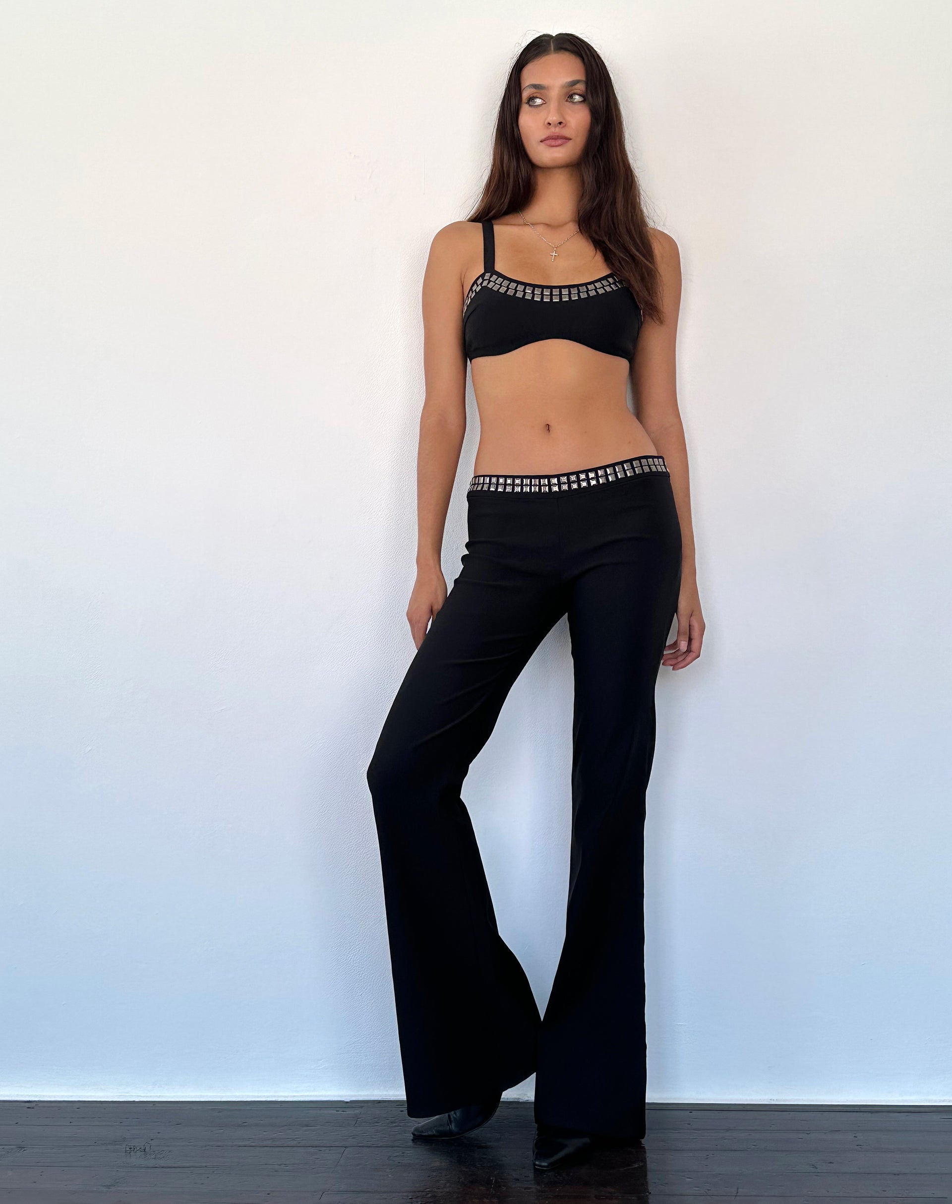 Image of Macias Studded Flared Trousers in Black Tailoring