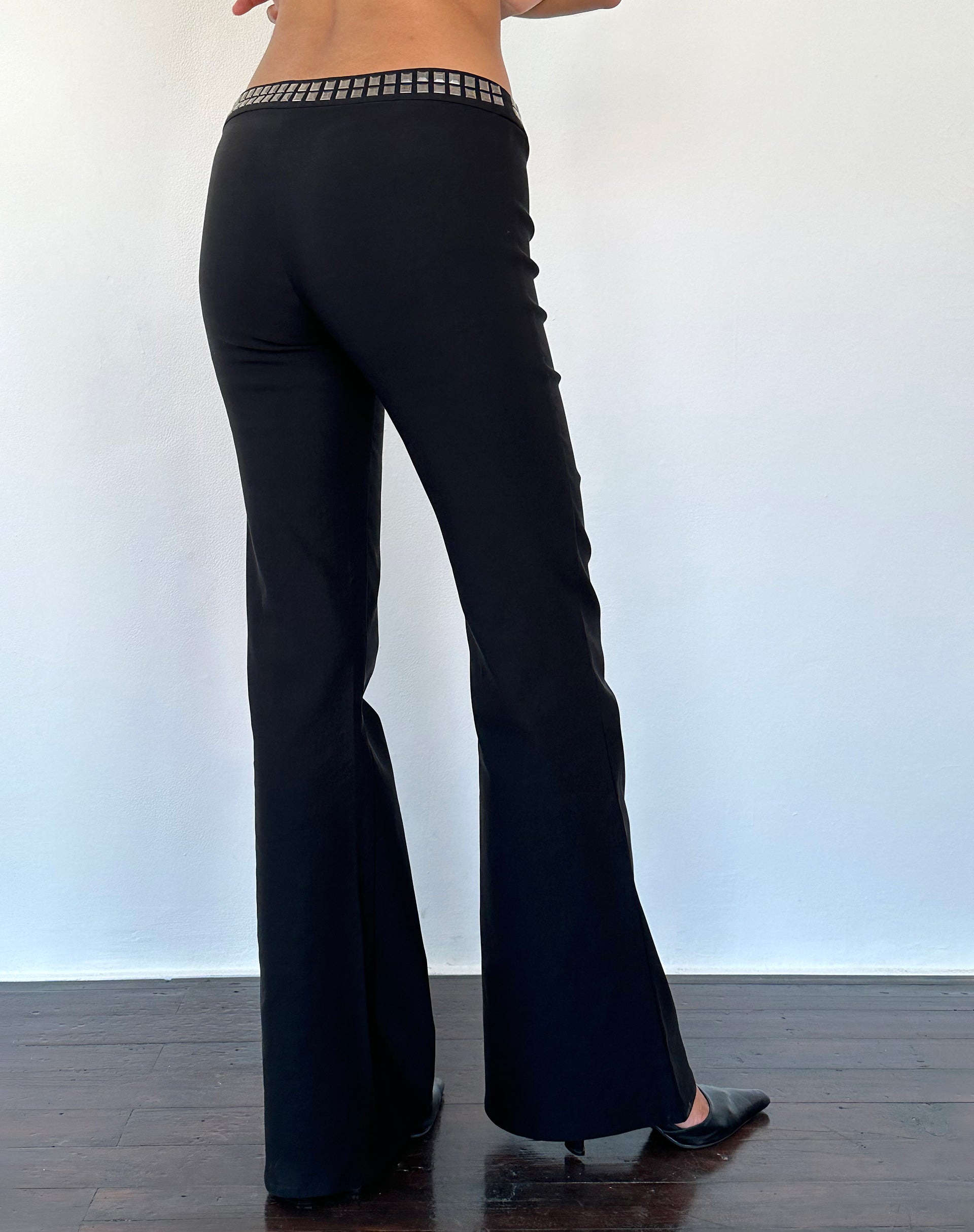 Flared trousers with silvertone waistband detail :: LICHI - Online fashion  store