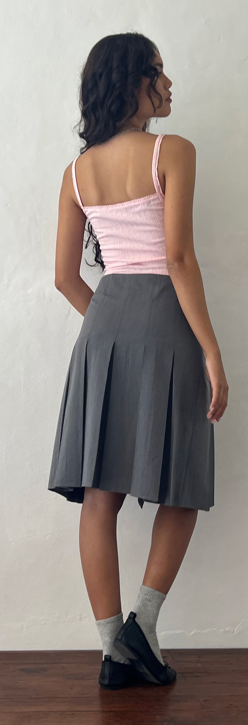 Charcoal Suede Panel Midi Skirt