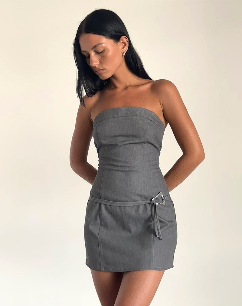 Magaska Bandeau Mini Dress in Tailoring Charcoal