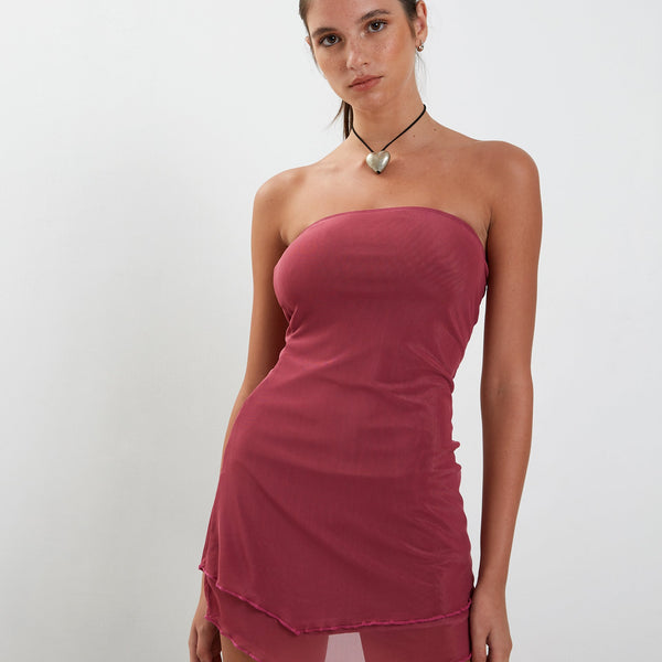 Raspberry Bandeau Mesh Mini Dress | Mahali – motelrocks-com-us