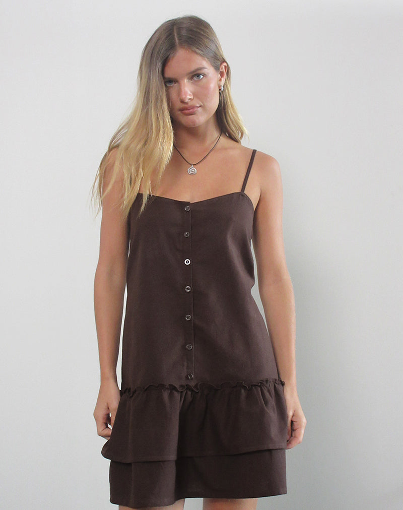 Brown Linen Button Up Mini Dress