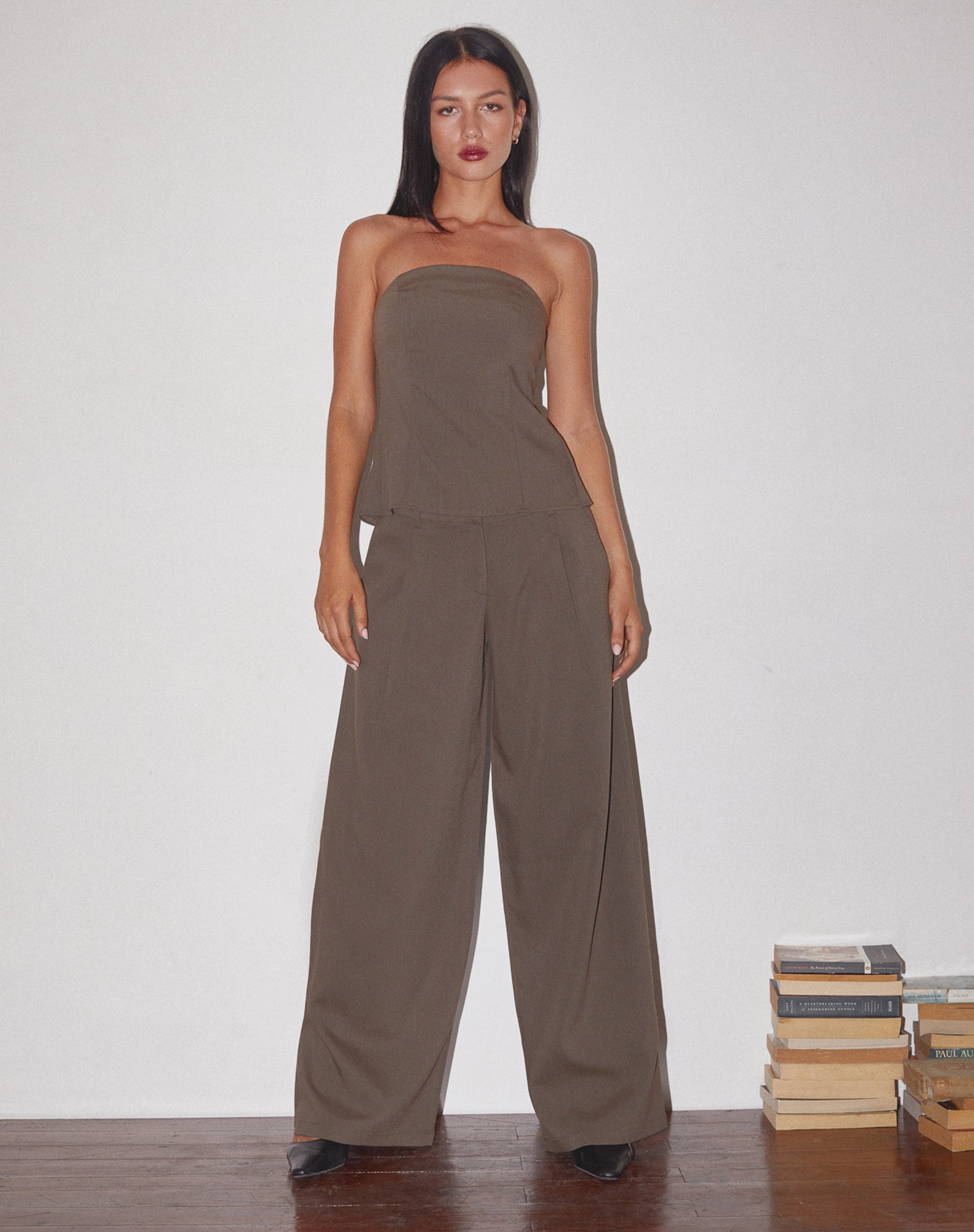 Salisu Wide Leg Trouser in Tailoring Taupe