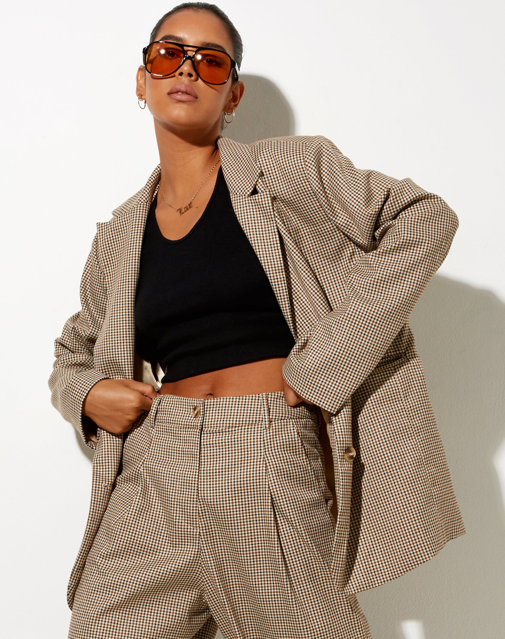 Image of Maiwa Blazer in Small Check Brown