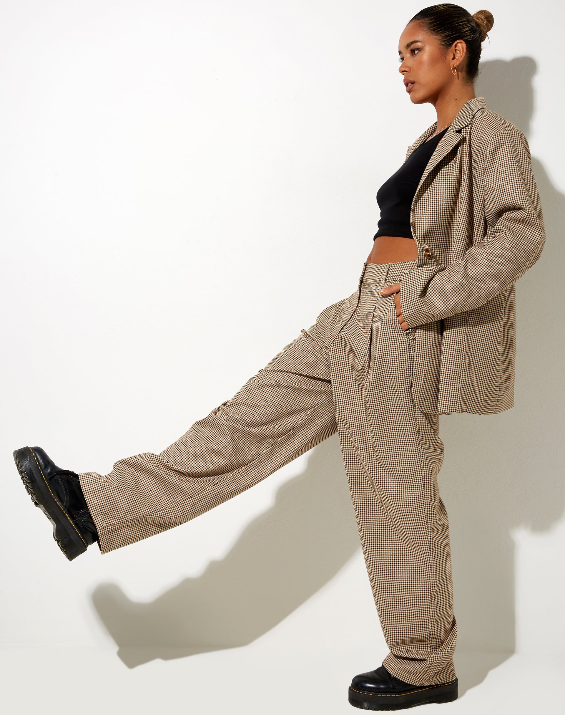 Image of Maiwa Blazer in Small Check Brown