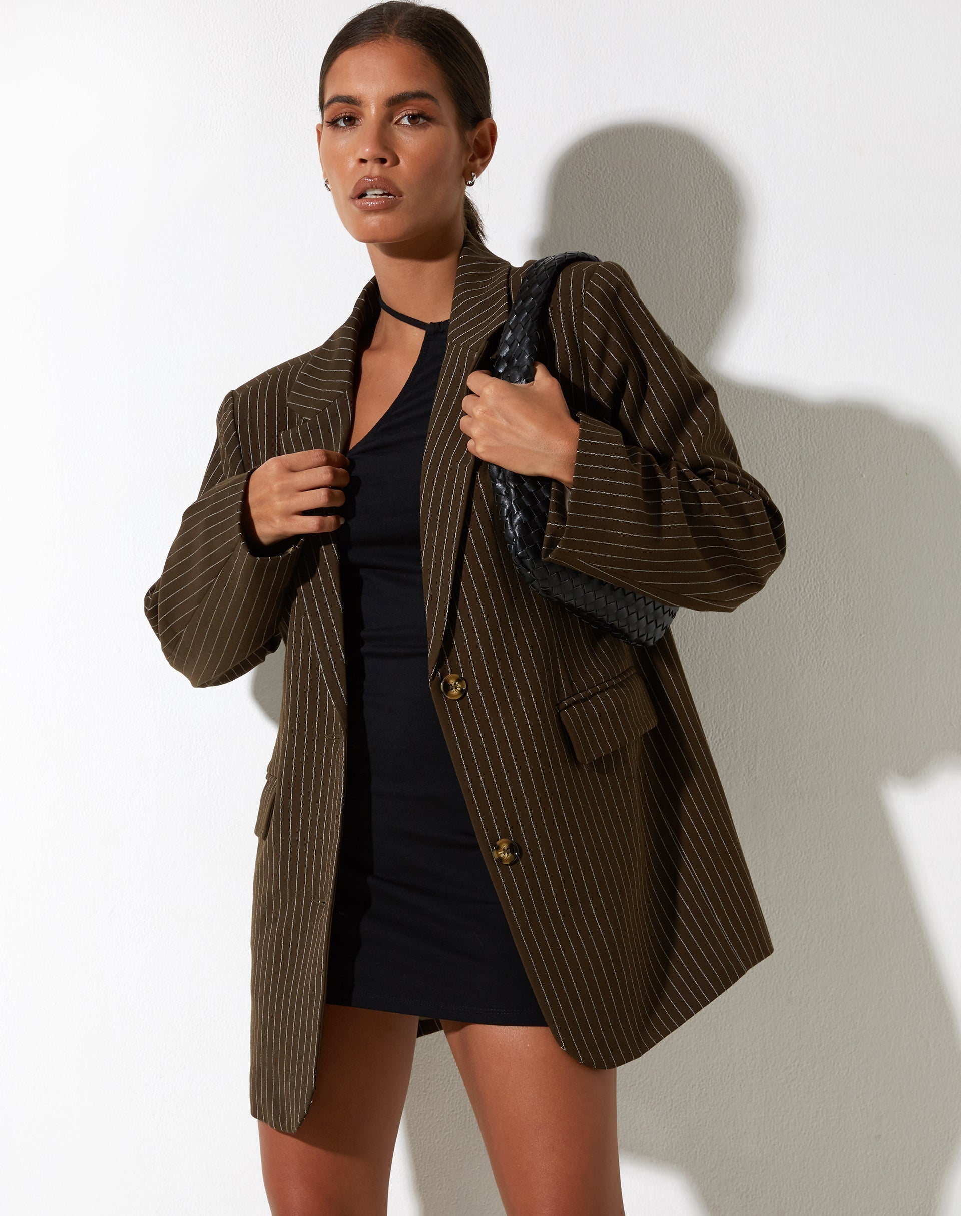 image of Maiwa Blazer in Pinstripe Brown