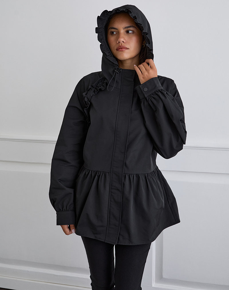 Black Peplum Nylon Jacket | Malcari – motelrocks-com-us