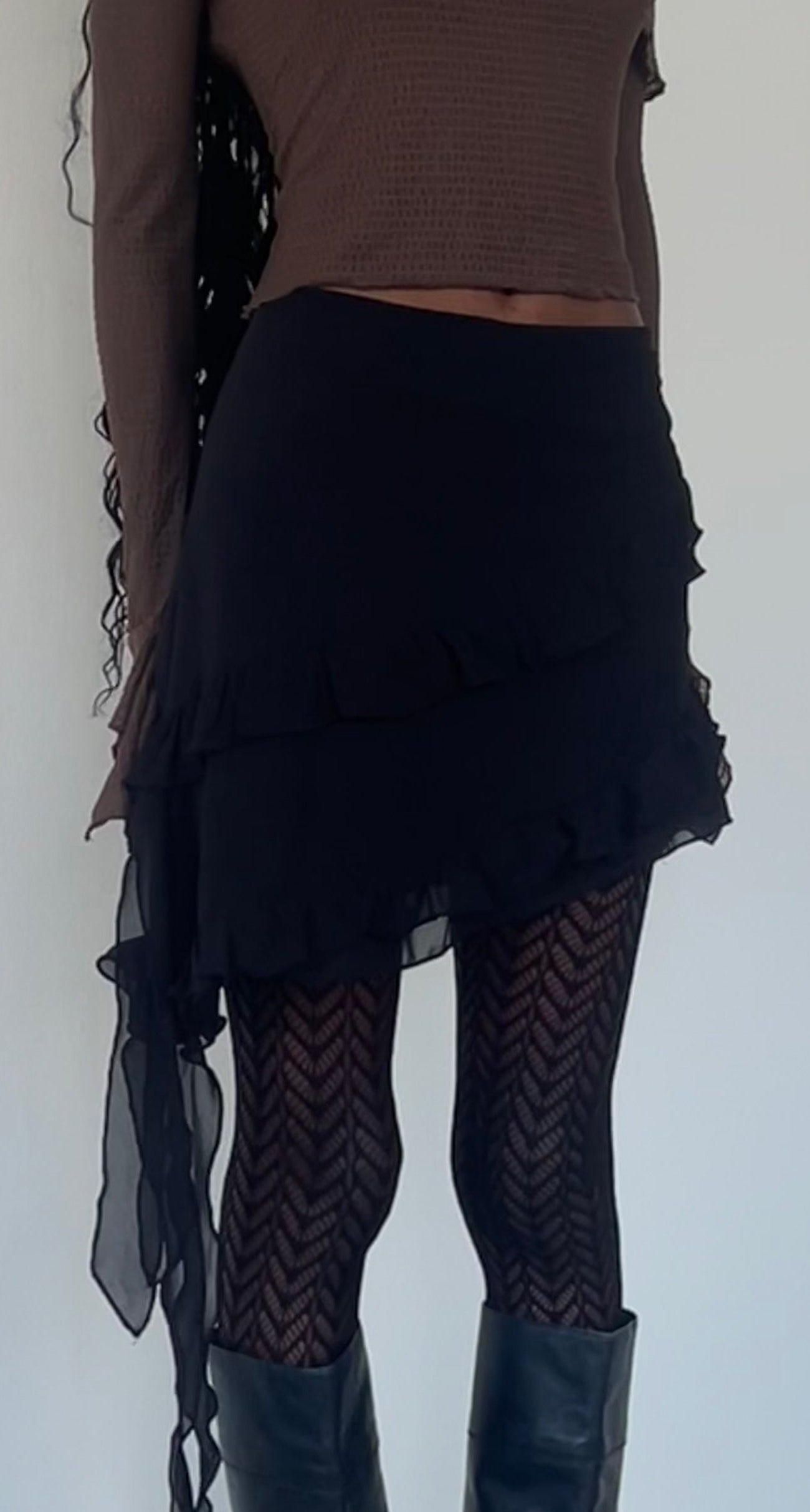 Black Chiffon Mini Ruffle Skirt | Malinna – motelrocks-com-us