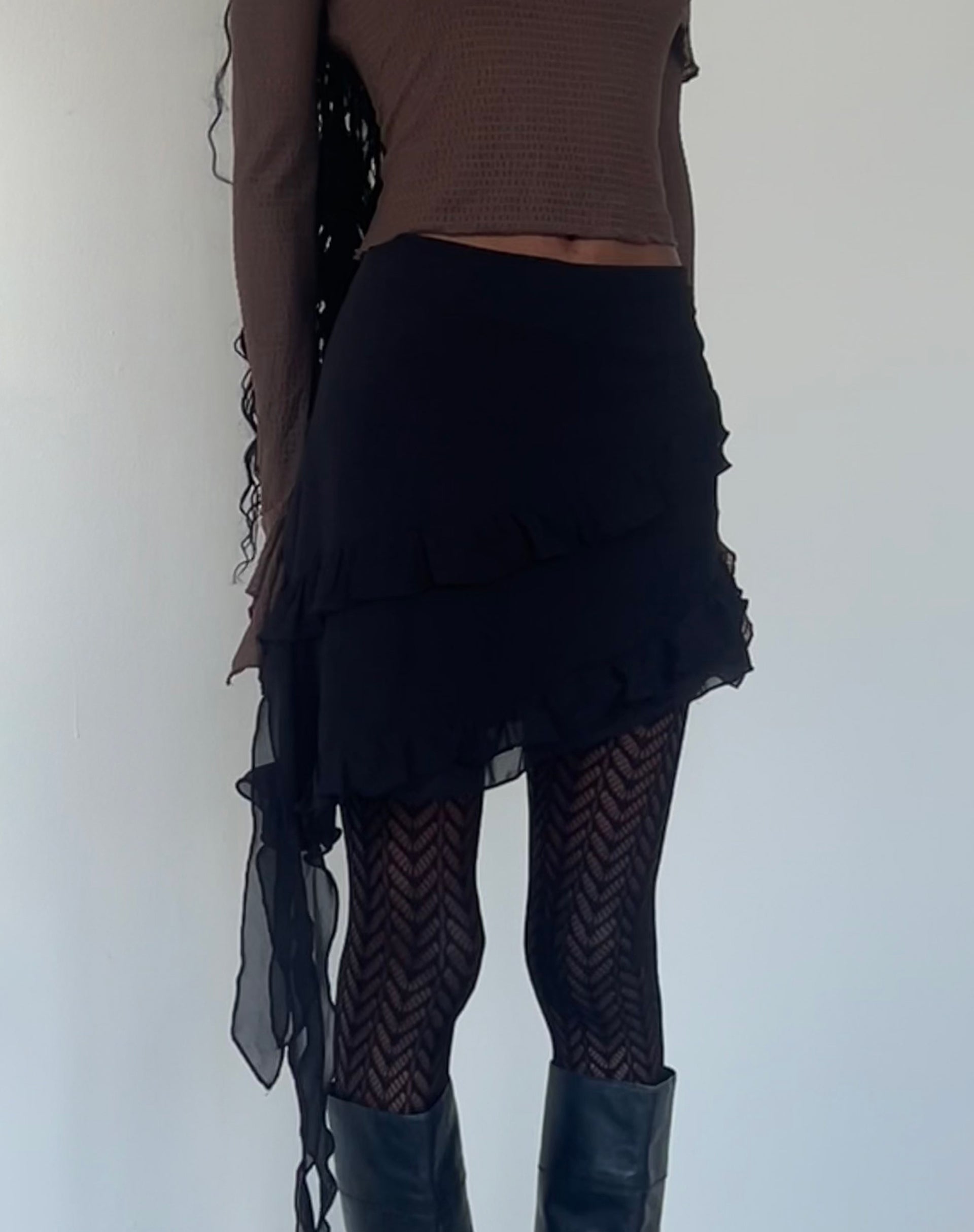 Black Chiffon Mini Ruffle Skirt | Malinna – motelrocks-com-us