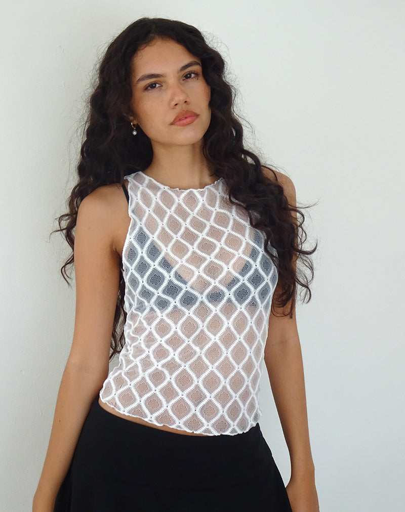 Image of Maloe Lace Patterned Tank Top in White