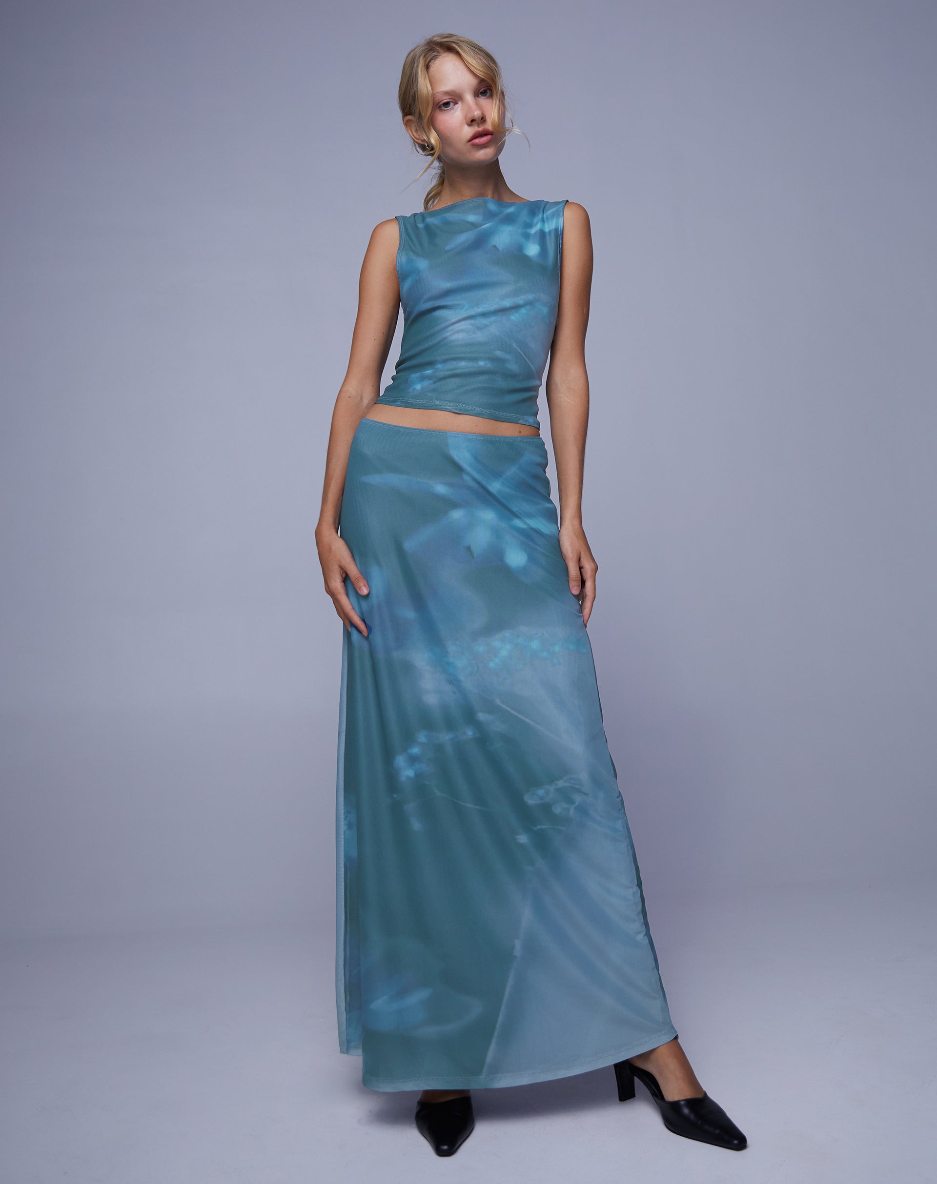 Image of Nola Maxi Skirt in Lumen Floral Blue