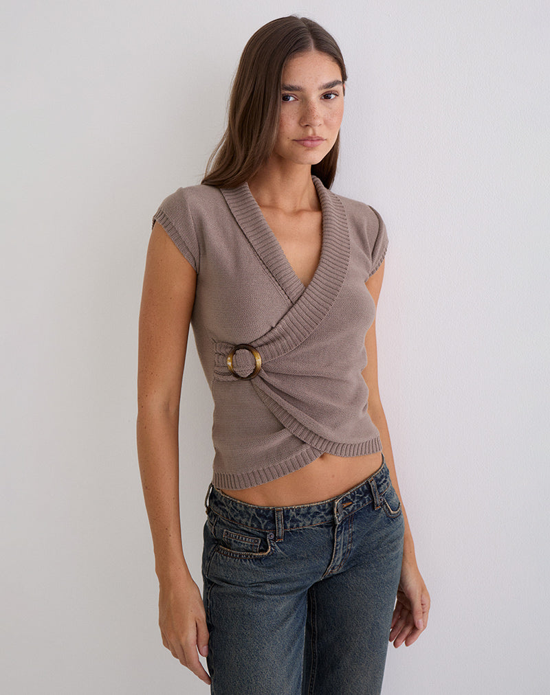 Taupe Knit Top with Buckle | Malya – motelrocks-com-us