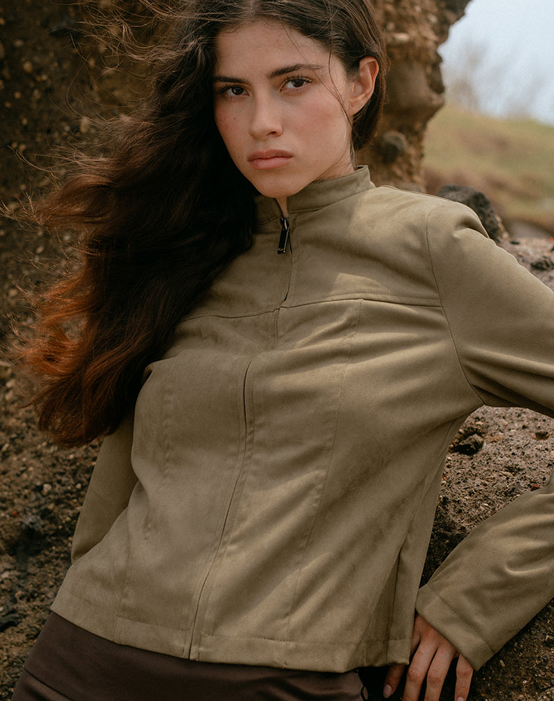 Mandy Jacket in Faux Suede Walnut