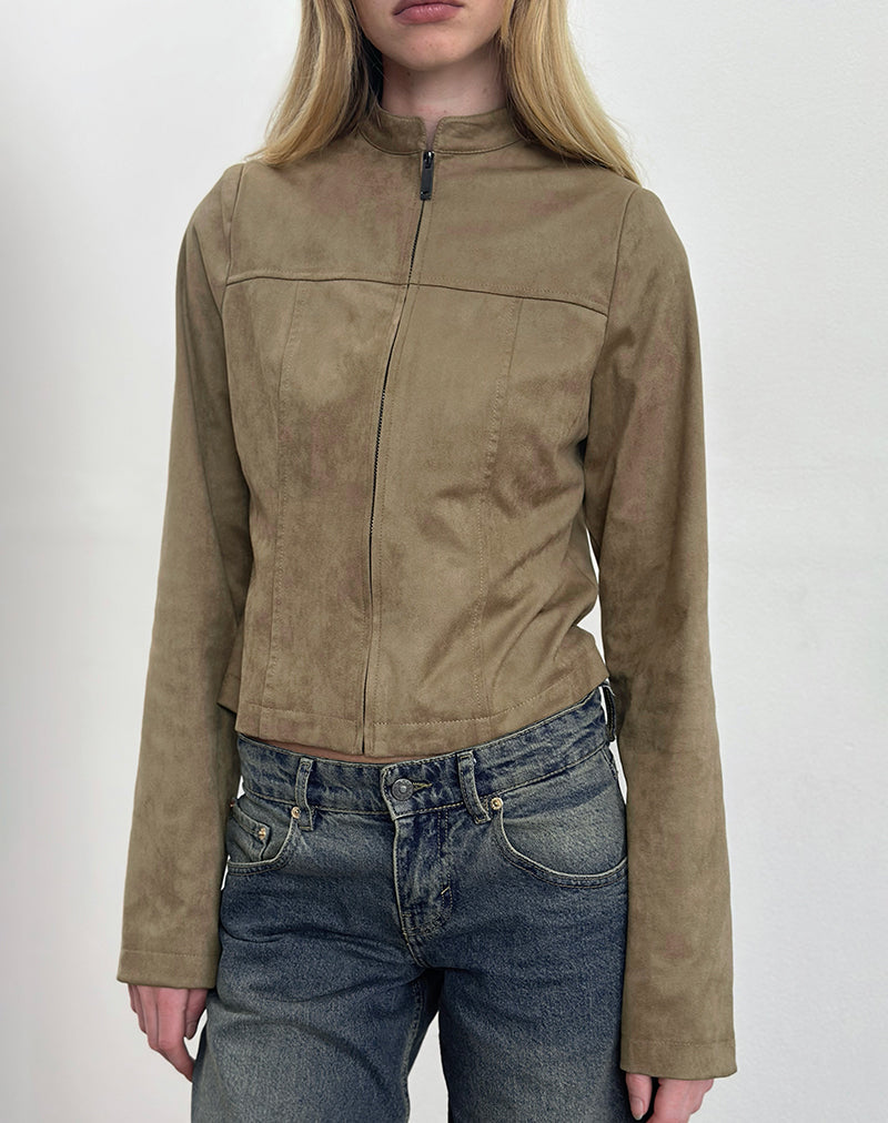 Image of Mandy Jacket in Faux Suede Walnut