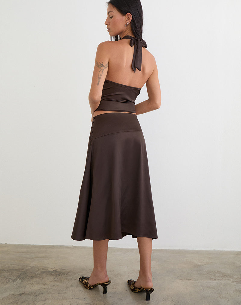 Image of Manyala Midi Skirt in Satin Dark Brown