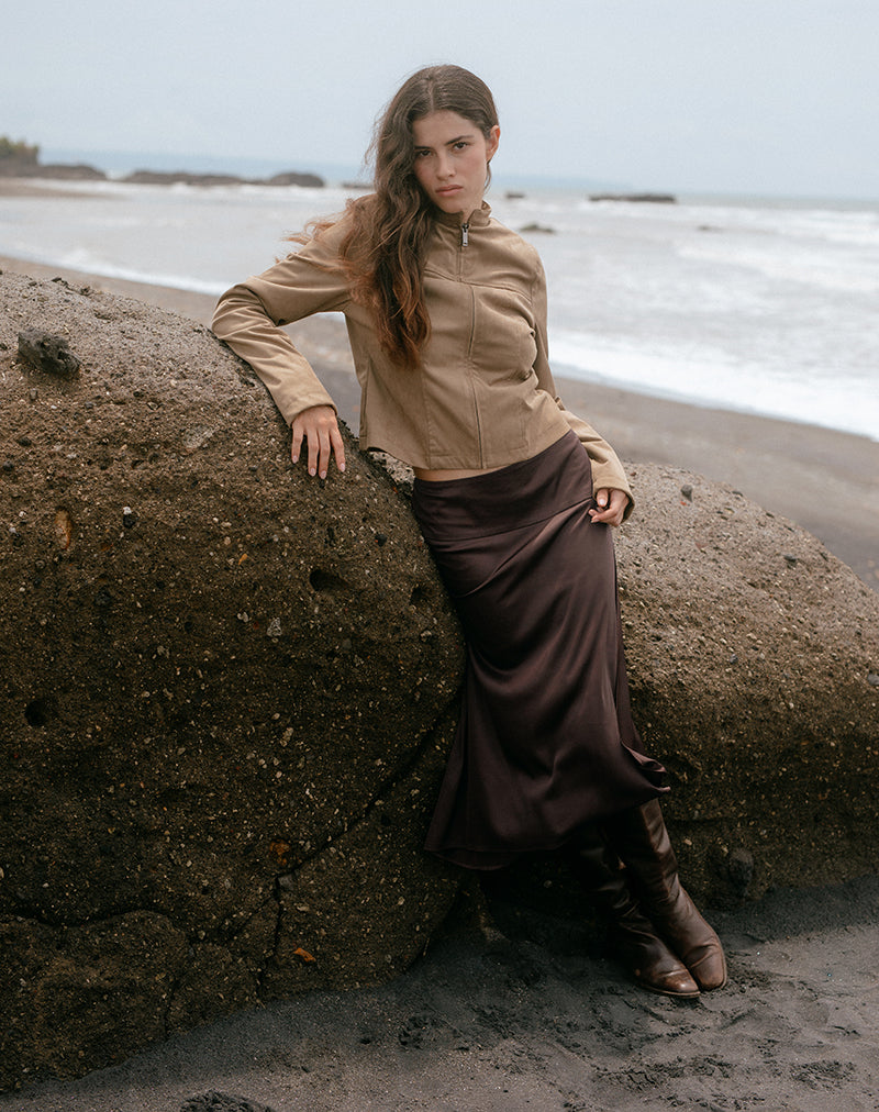 Image of Manyala Midi Skirt in Satin Dark Brown