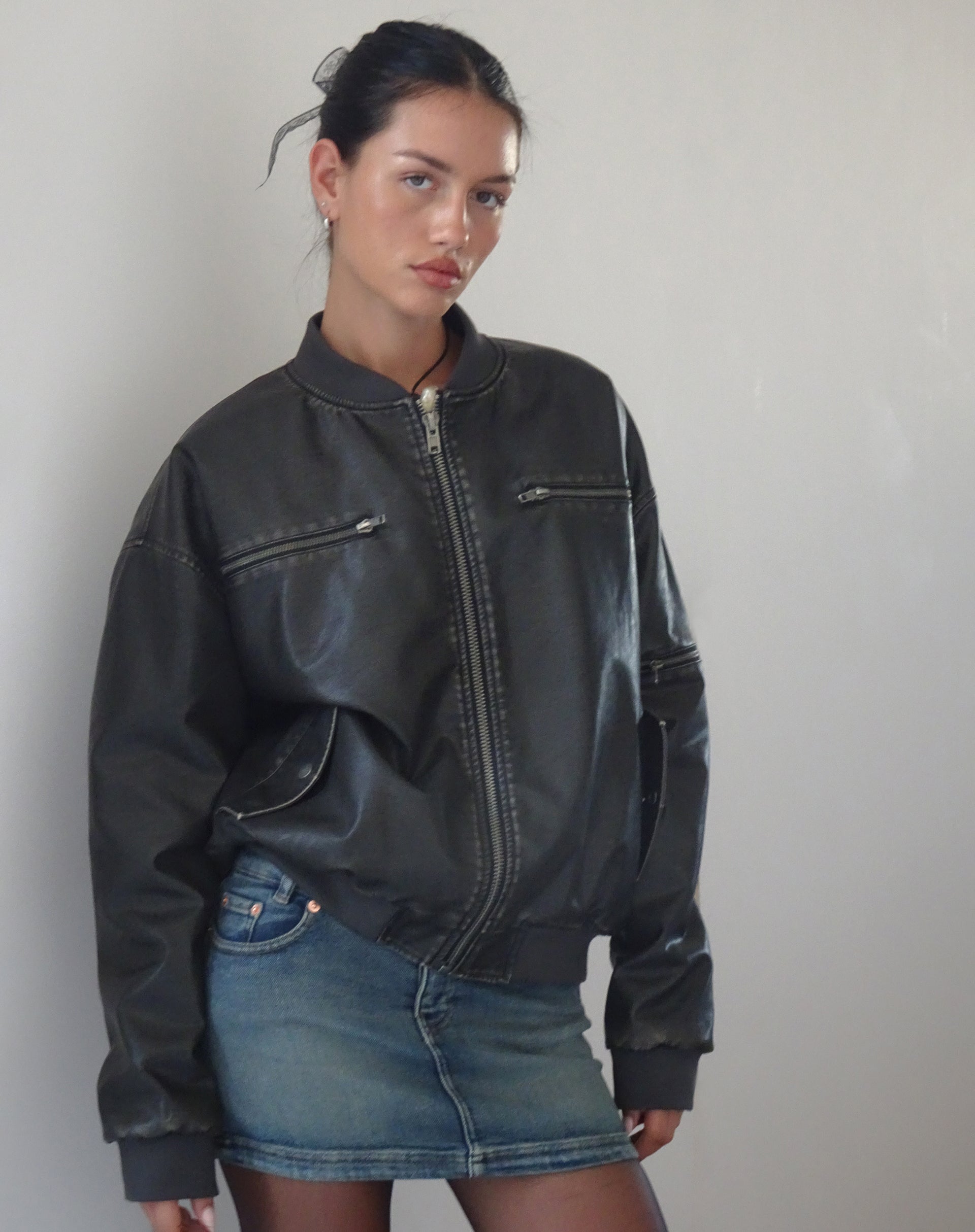 Distressed leather hot sale jacket womens