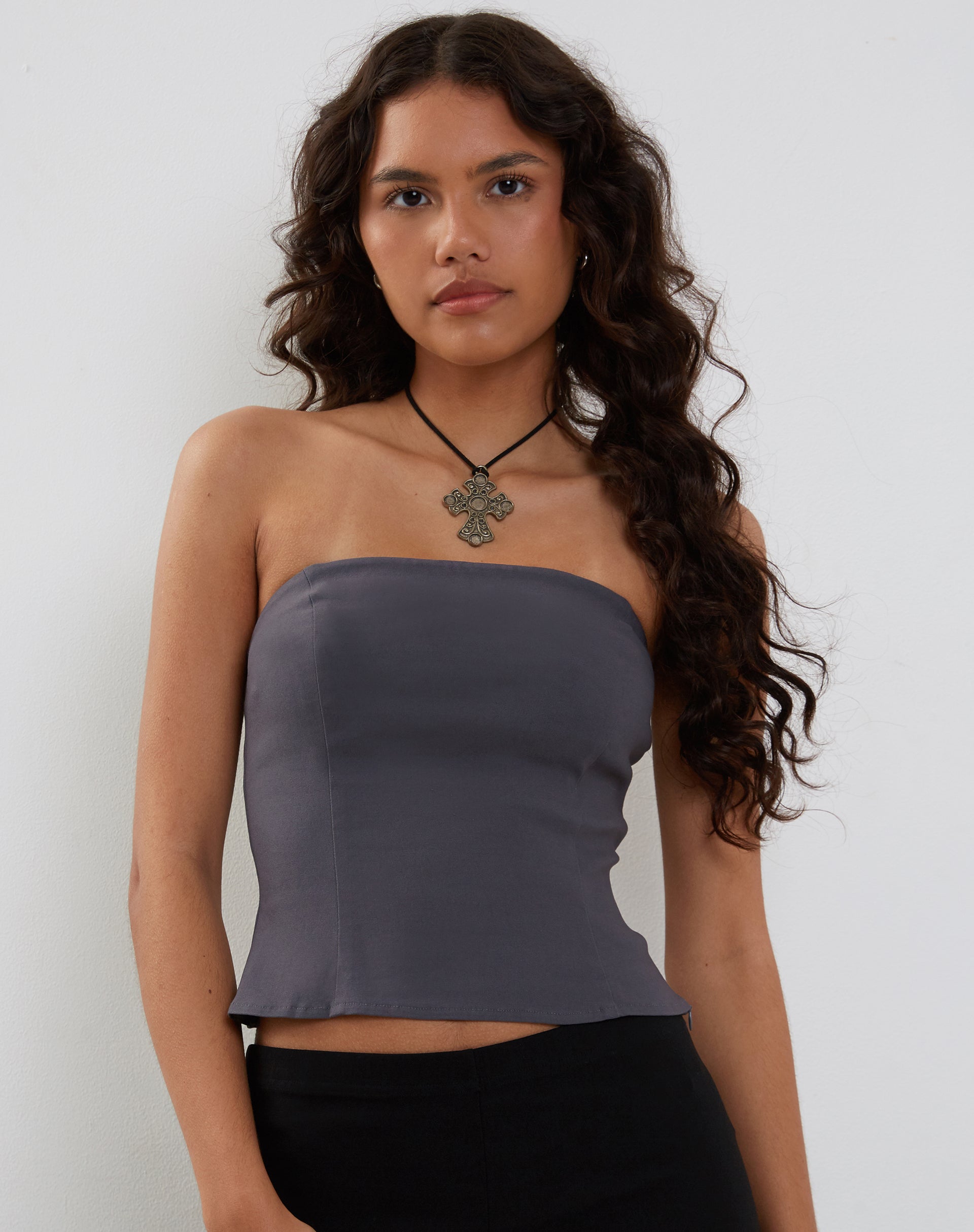 Charcoal Soft Tailoring Longline Corset Top