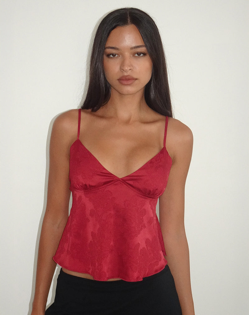 Image of Marinda Top in Satin Jacquard Burgundy