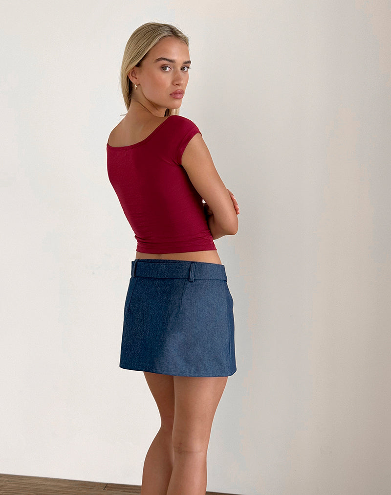 image of Marine Belted Skirt in Denim Chambray Indigo