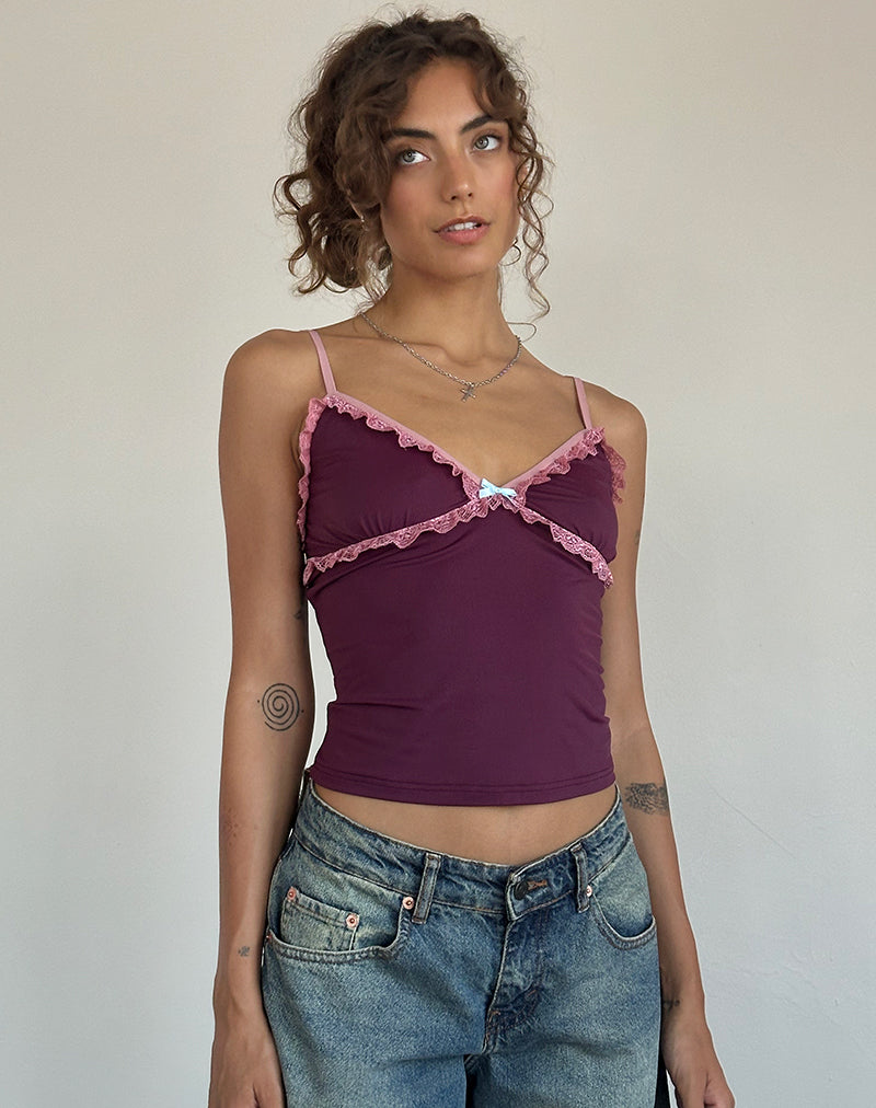 Marjorie Strappy Top in Smooth Slinky Berry