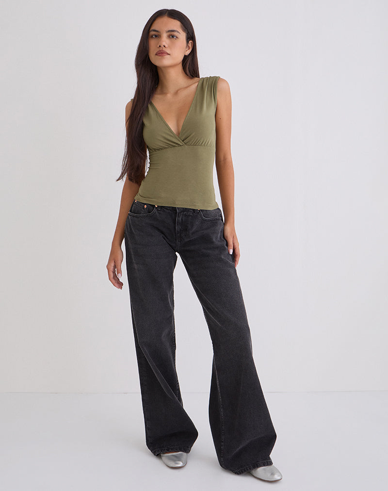 Image of Marti V-Neck Top in Jersey Khaki