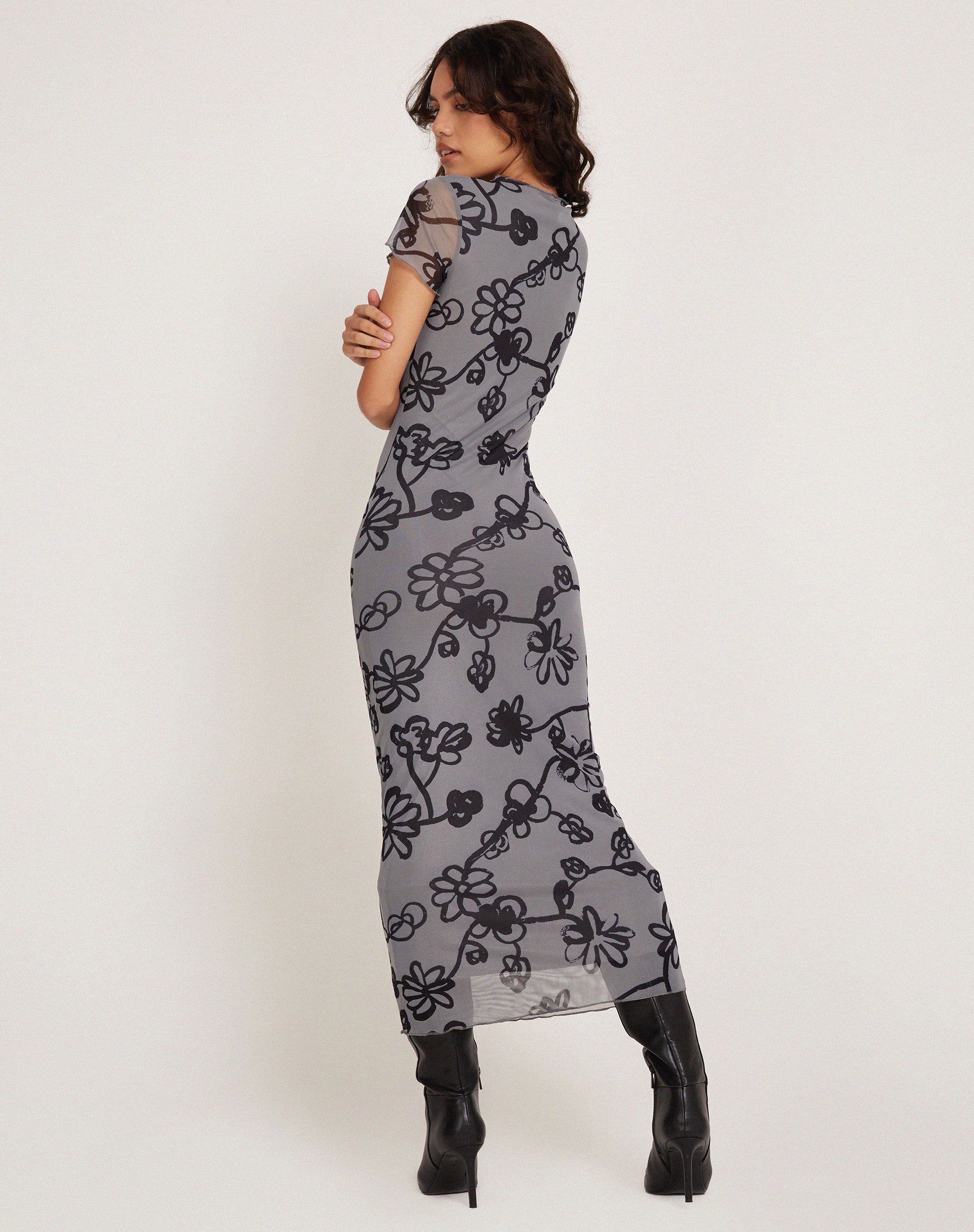 gray floral midi dress Georgia Embroidered Floral Gingham Midi Dress FINAL SALE Cream / L