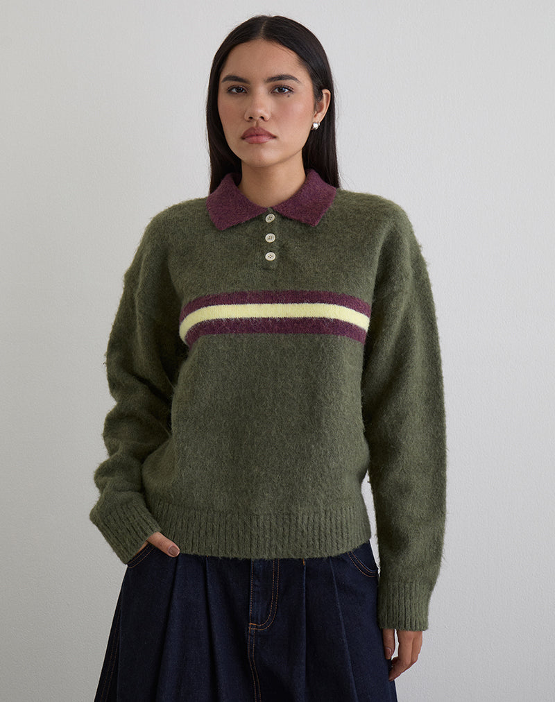 Green with Yellow Stripe Knit Jumper | Marvina – motelrocks-com-us