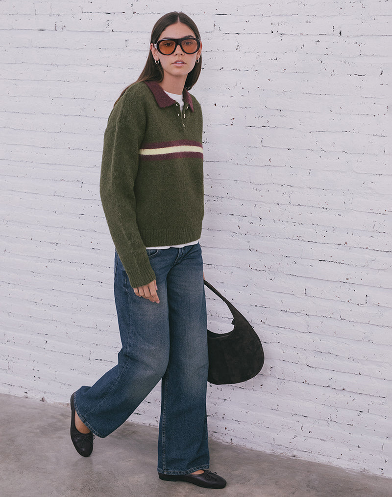 Image of Marvina Jumper in Knit Green with Yellow Stripe