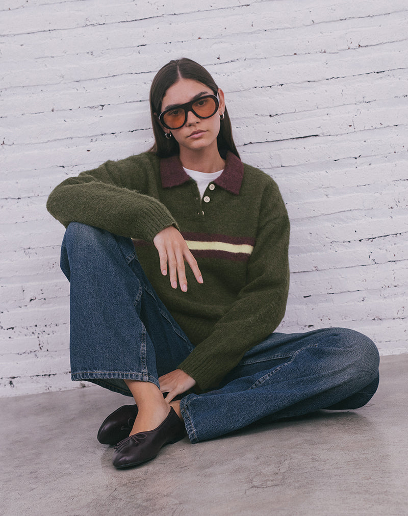 Image of Marvina Jumper in Knit Green with Yellow Stripe