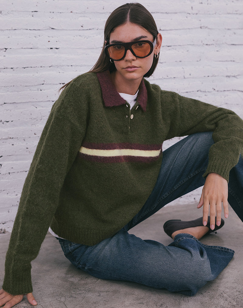 Marvina Jumper in Knit Green with Yellow Stripe