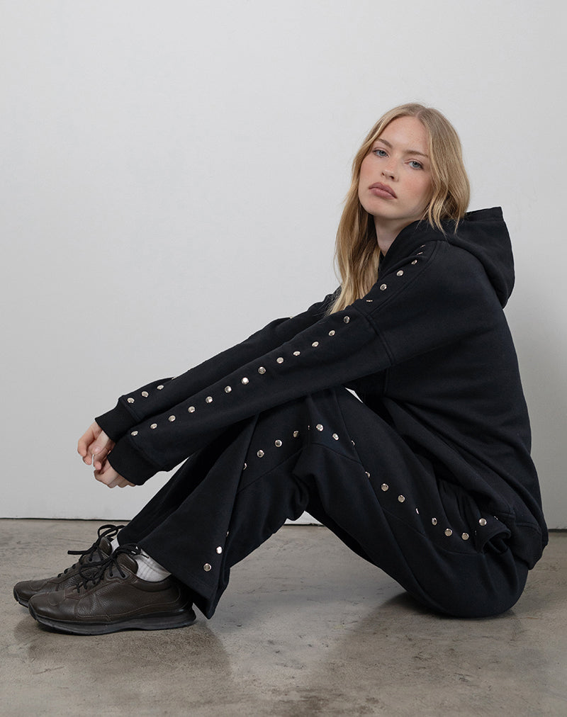 Max Hoodie in Black with Studs