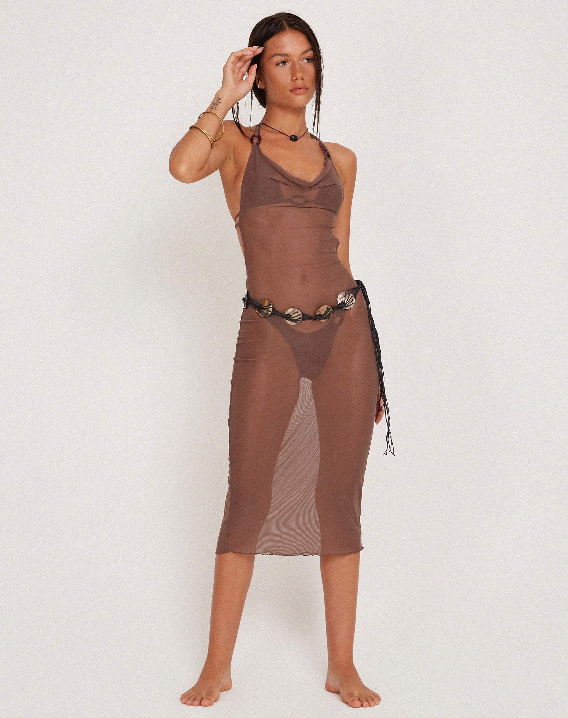 Image of Maysa Midi Dress in Mesh Coffee