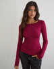Image of Mazone Top in Wine with Pink Micro Polka Print