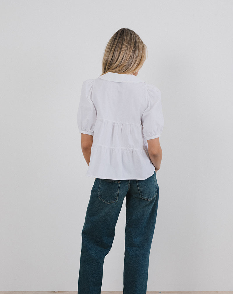 Image of Medda Puff Sleeve Shirt in Poplin White