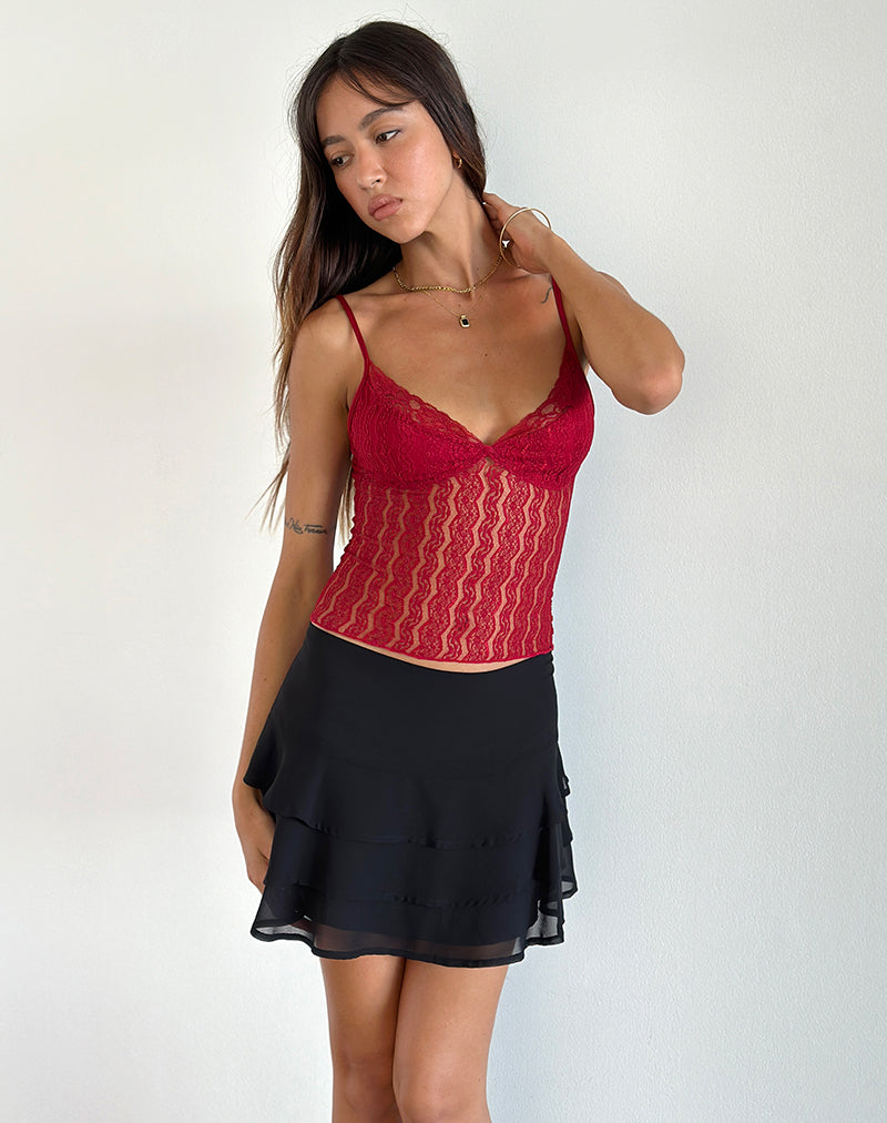 Image of Megara Strappy Top in Red Lace Mesh