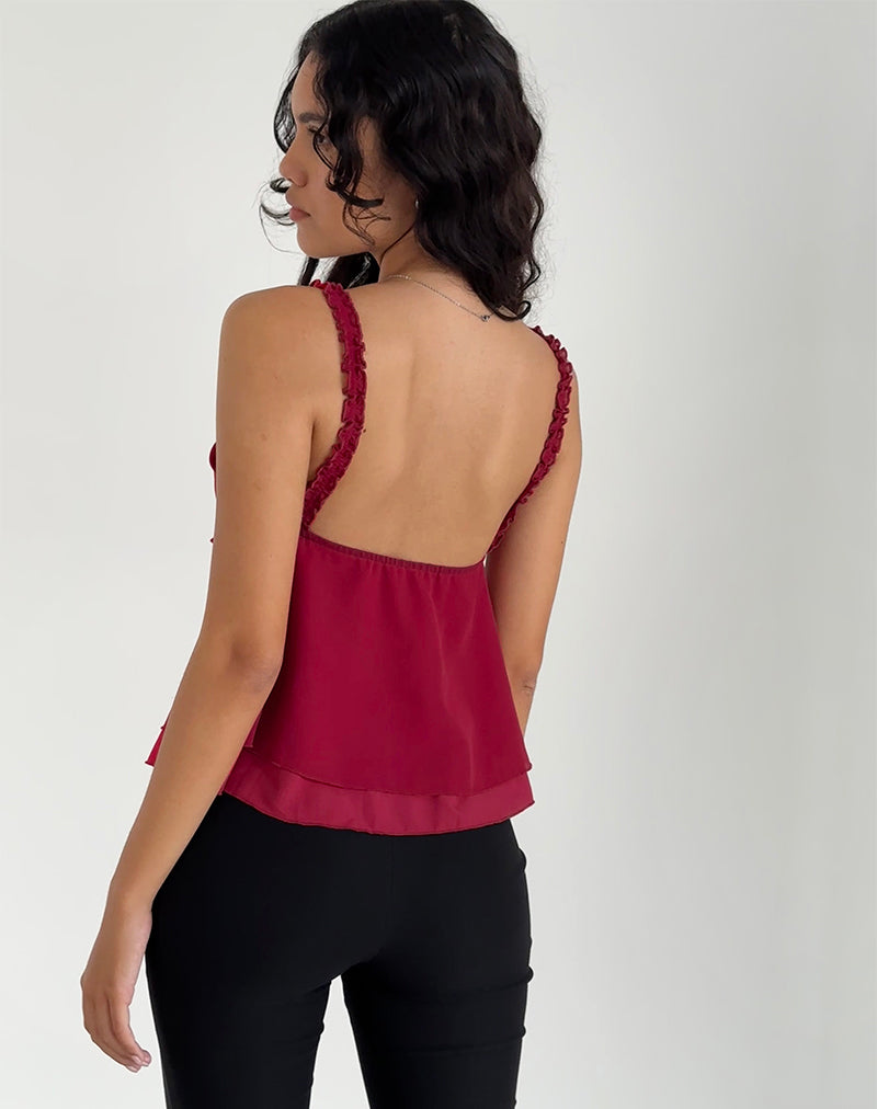 Deep Red Chiffon Frill Cami Top | Melinda – motelrocks-com-us