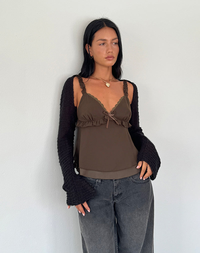 Olive Chiffon Frill Cami | Melinda – motelrocks-com-us