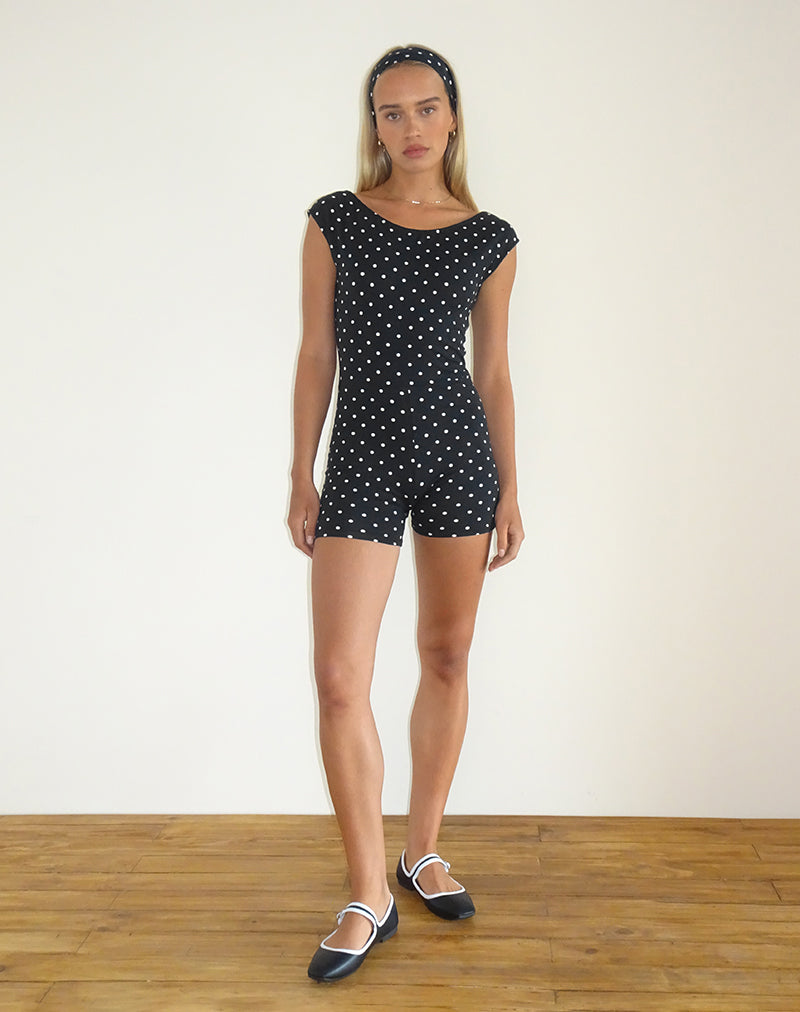 Image of Meredith Backless Playsuit in Polka Black