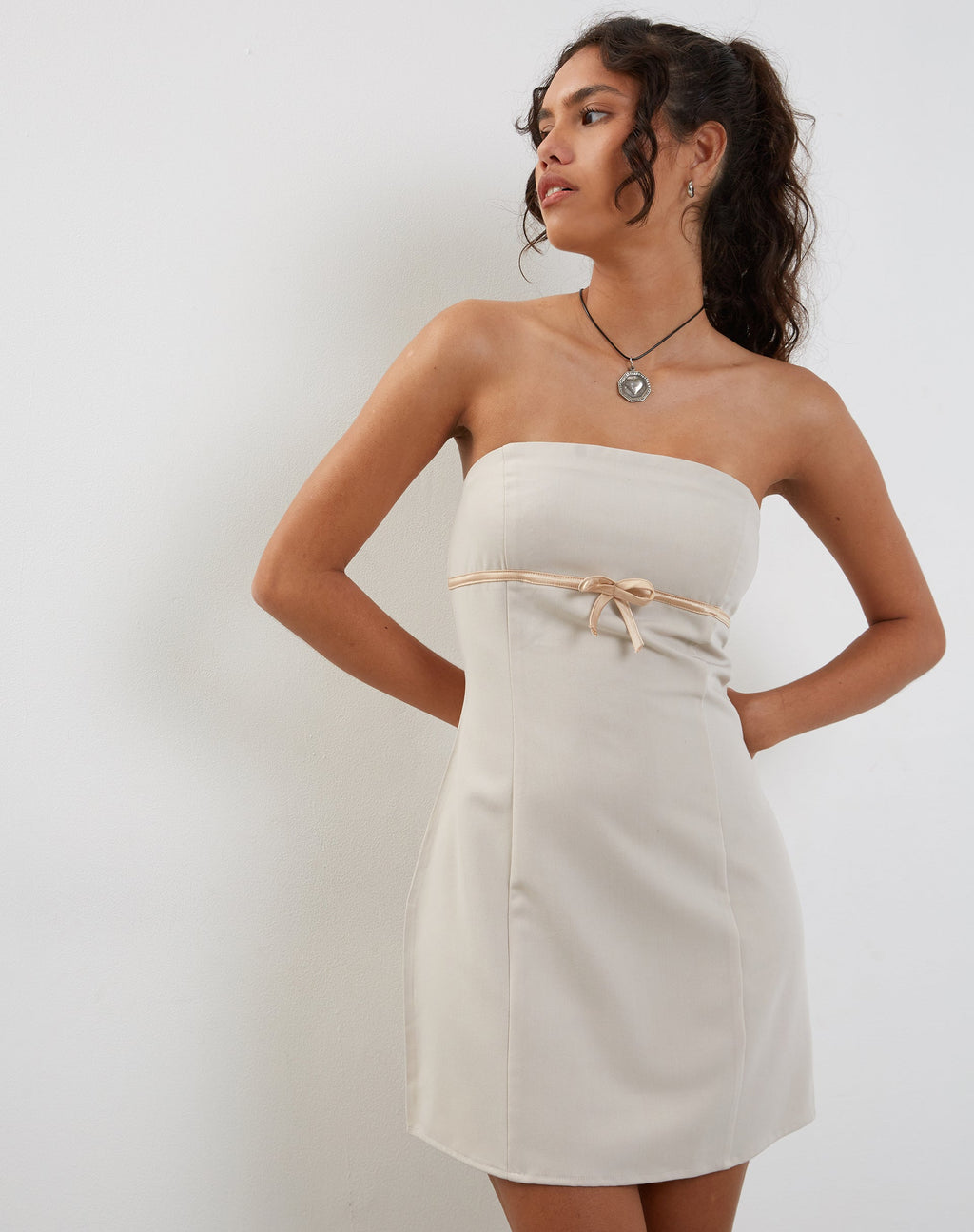 Merila Bandeau Mini Dress in Ivory Soft Tailoring