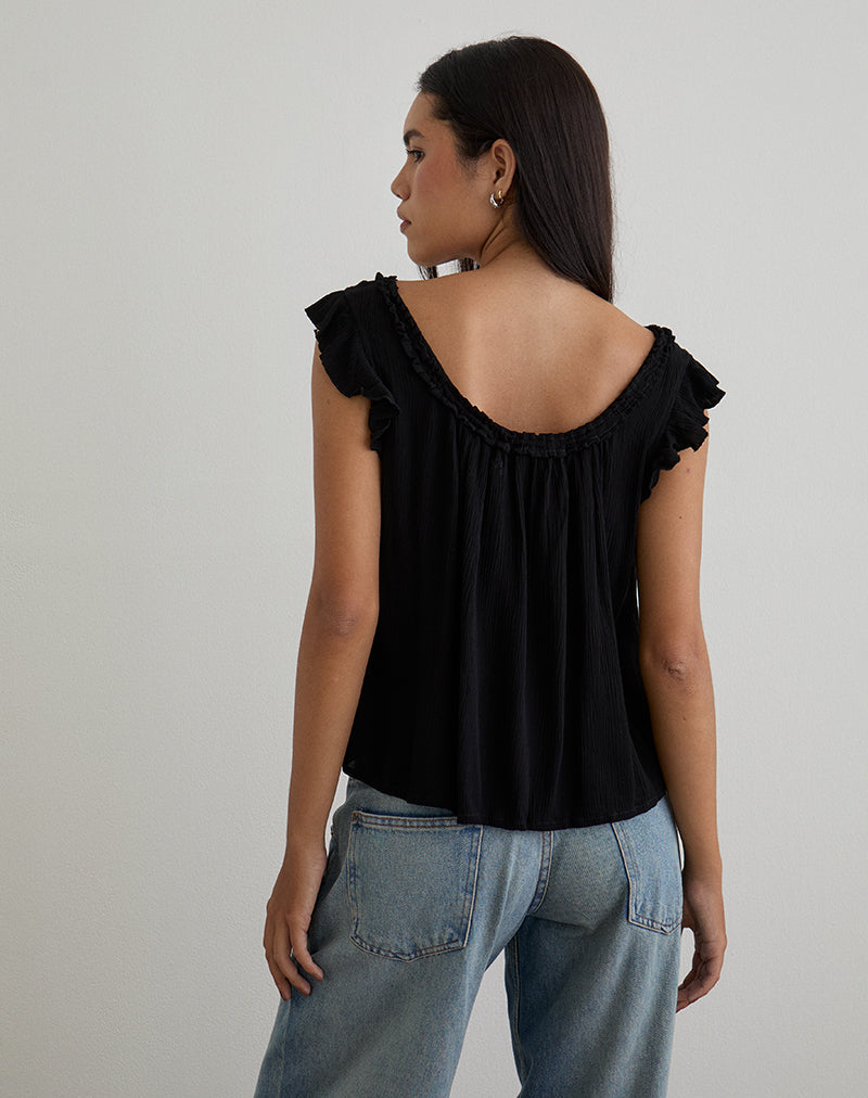 Merisso Scoop Neck Keyhole Top in Black