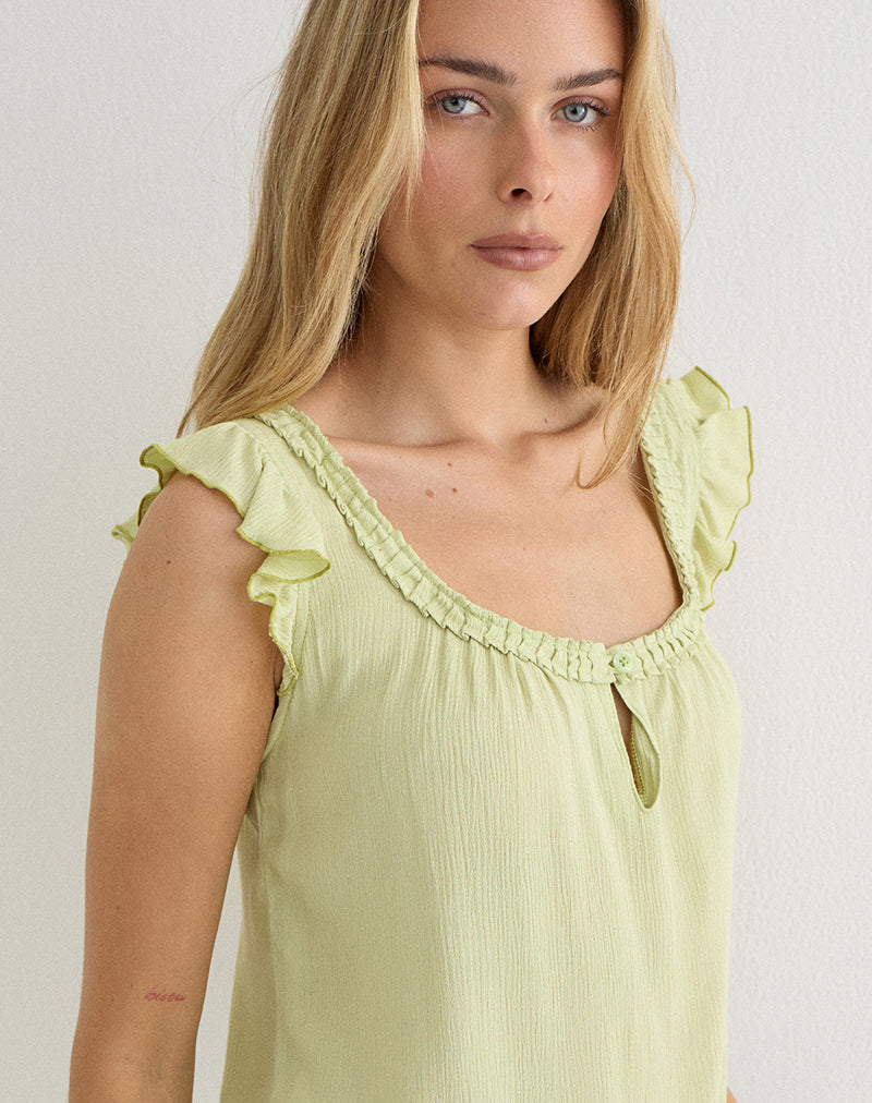 Image of Merisso Scoop Neck Keyhole Top in Crinkle Pistachio