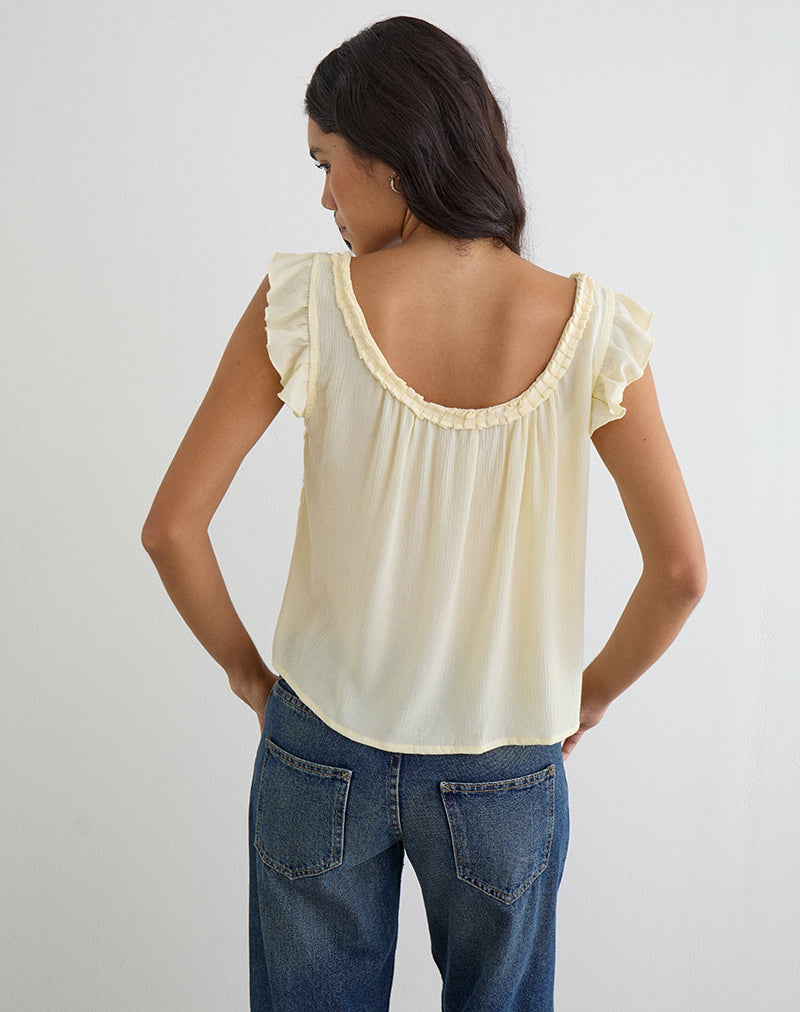 Yellow Butter Crinkle Scoop Neck Keyhole Top | Merisso