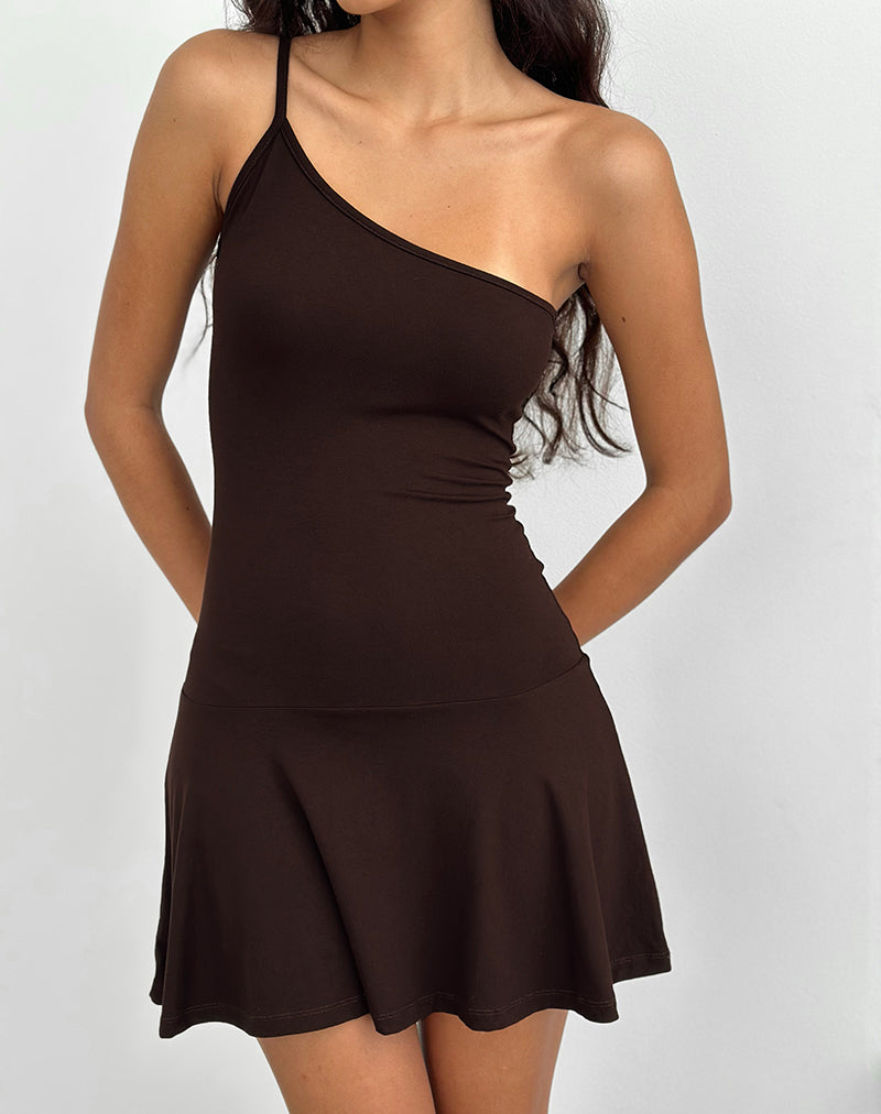Image of Messac Asymmetric Dress in Rayon Jersey Bitter Chocolate