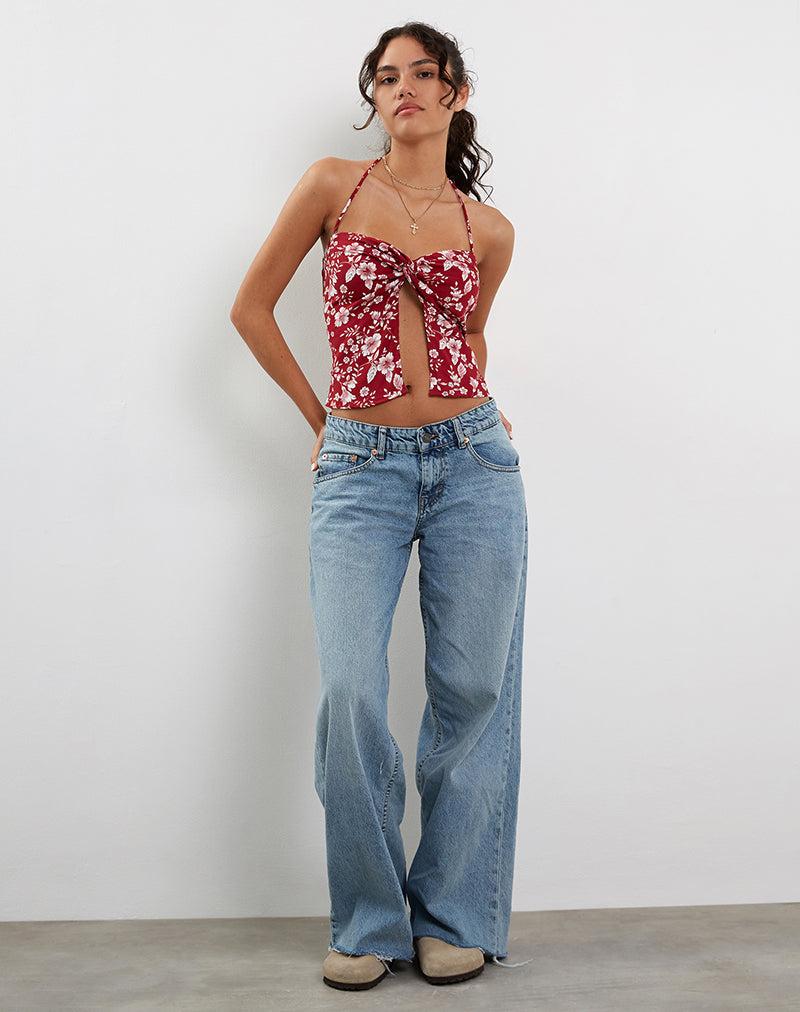 Image of Metra Twist Front Top in Berry Blush Floral