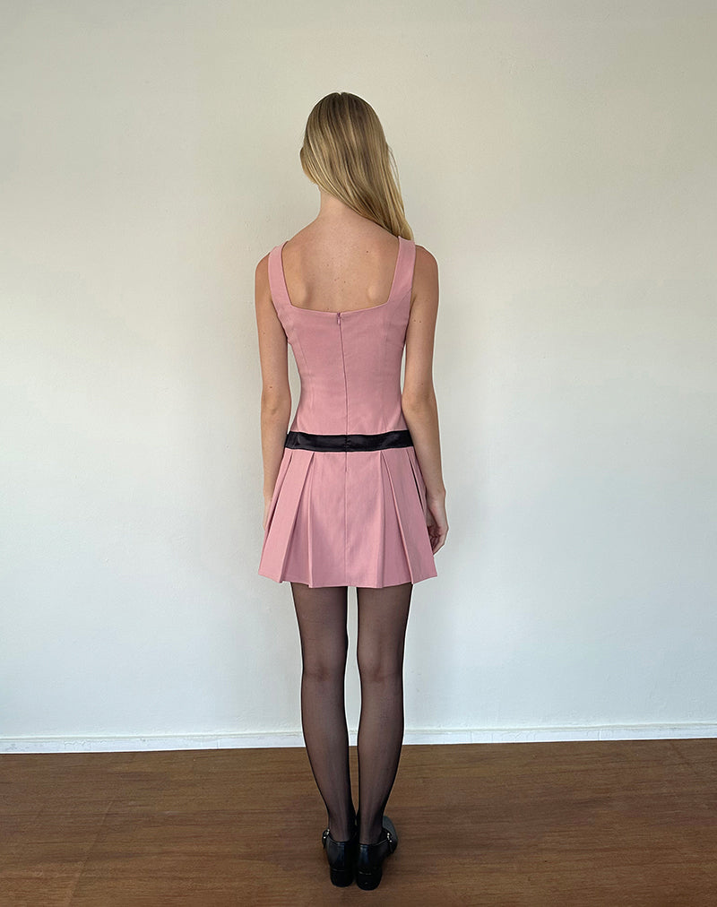 Michelia Mini Dress in Pink with Black Bow motelrocks-com-us Michelia Mini Dress in Pink with Black Bow motelrocks-com-us