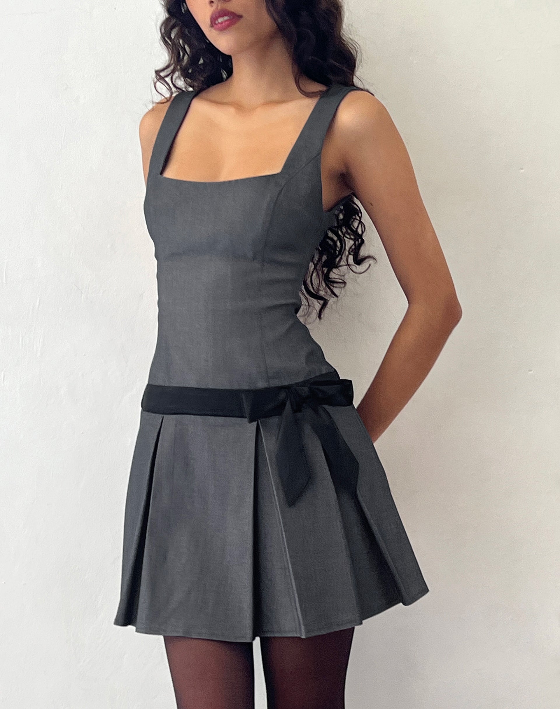 Grey Tailoring Pleated Mini Dress | Michelia motelrocks-com-us Grey Tailoring Pleated Mini Dress | Michelia motelrocks-com-us