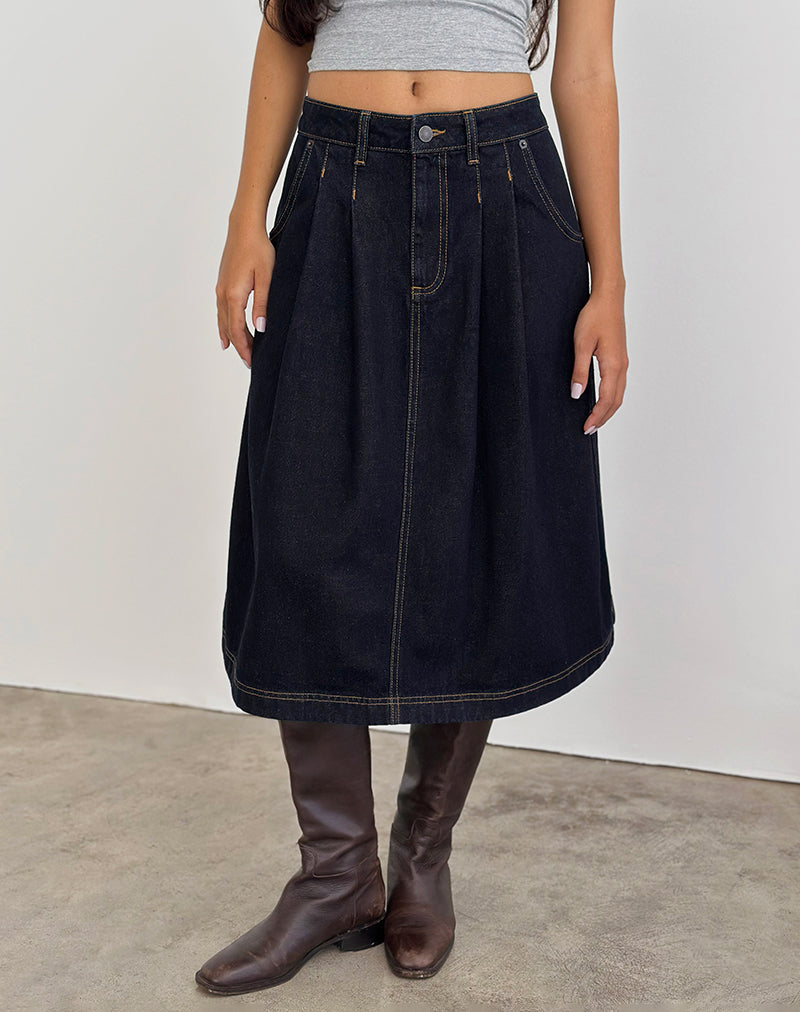 Indigo Midi Skirt | Pleated – motelrocks-com-us
