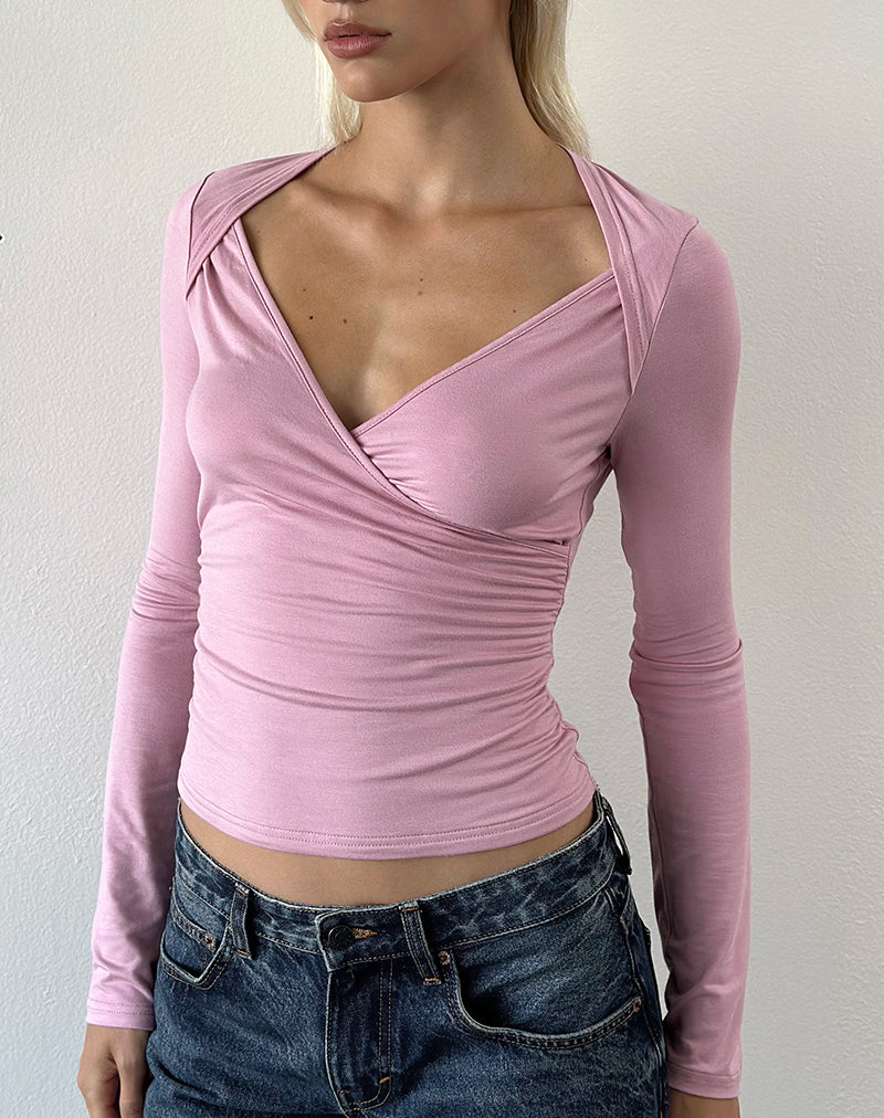 Image of Migu Long Sleeve Crossover Top in Coral Blush