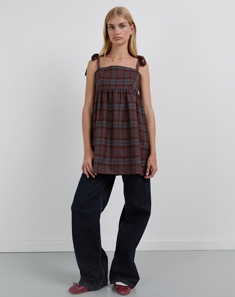 Image of Mikayla Mini Dress in Burgundy and Blue Check